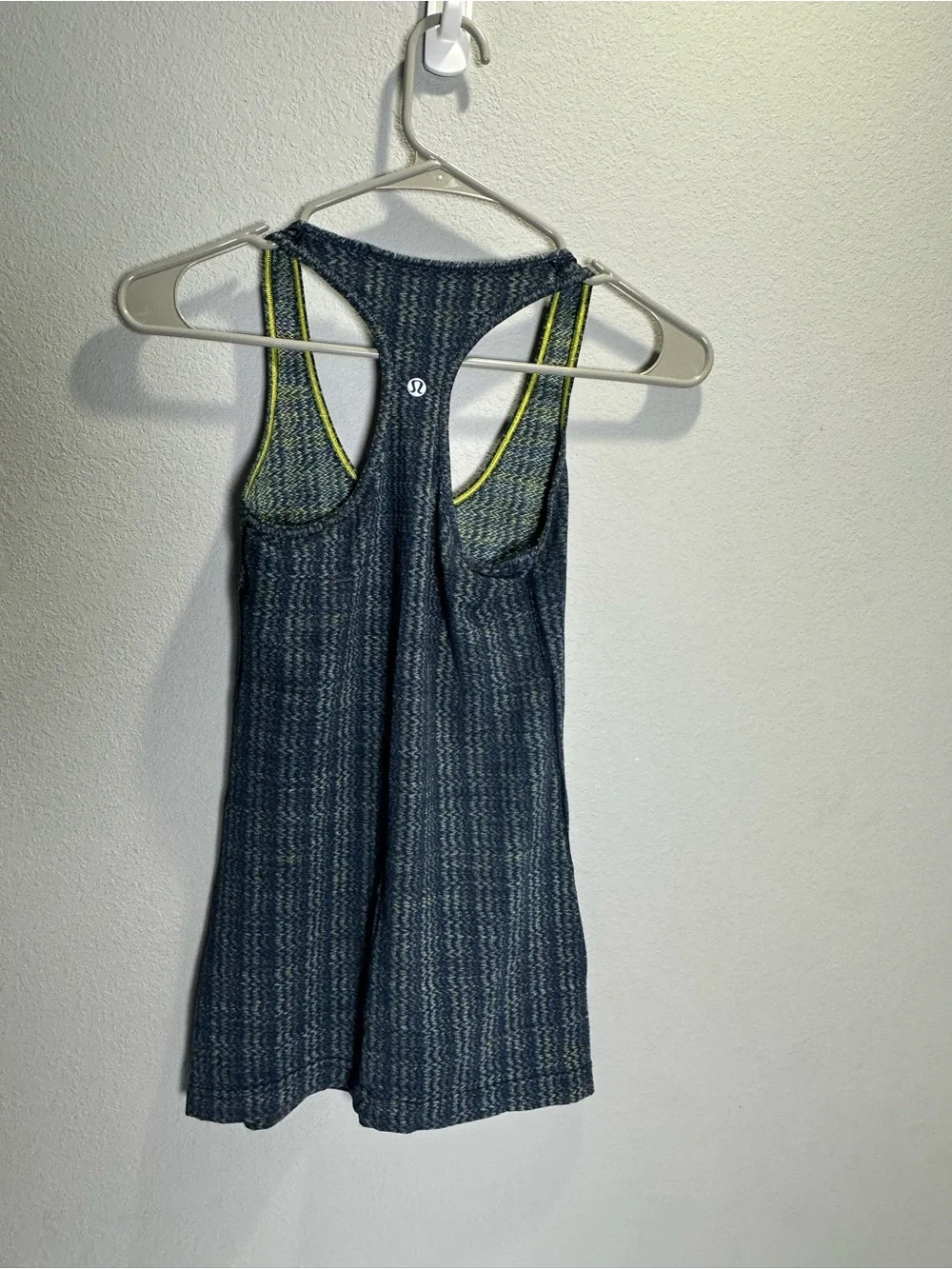 lululemon athletica Navy Striped Racerback Tank with Yellow Trim